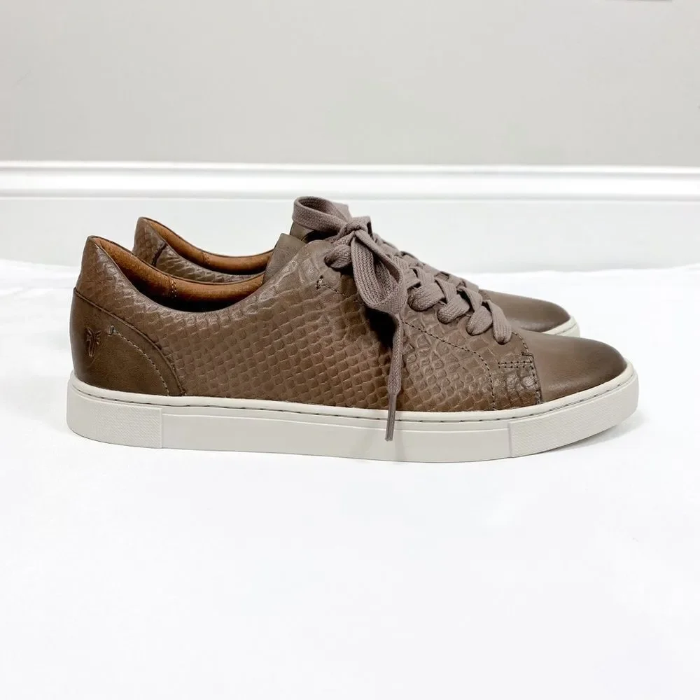 FRYE Ivy Low Lace Leather Embossed Sneakers